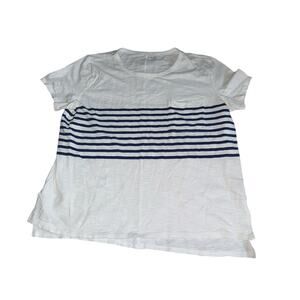 Old Navy Womens Medium White Blue Stripe Short Sleeve Pocket Top Casual Shirt